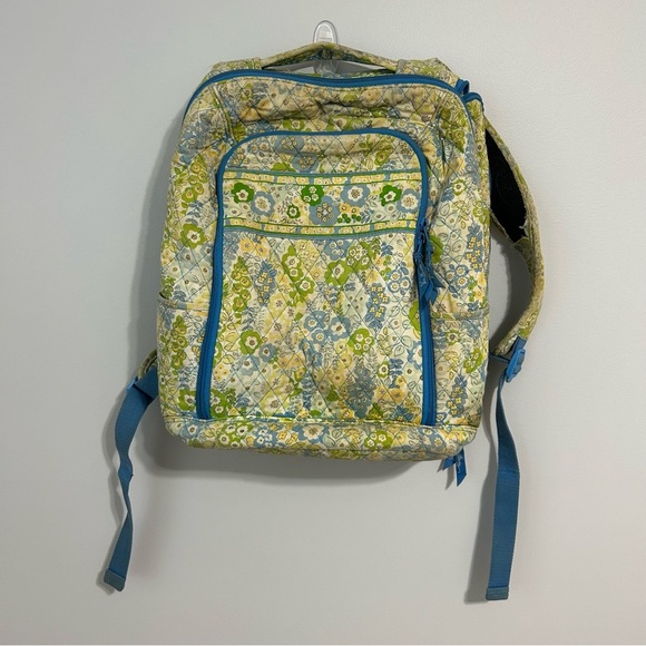 Vera Bradley Women’s Quilted Cotton Campus Blue Green Yellow Floral Backpack - Picture 1 of 10